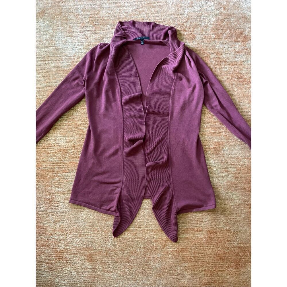White House Black Market  Open Front cardigan. Burgundy - Picture 3 of 6